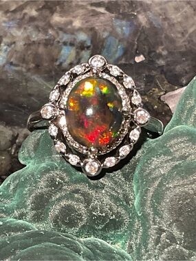 Black Opal Silver Ring 8